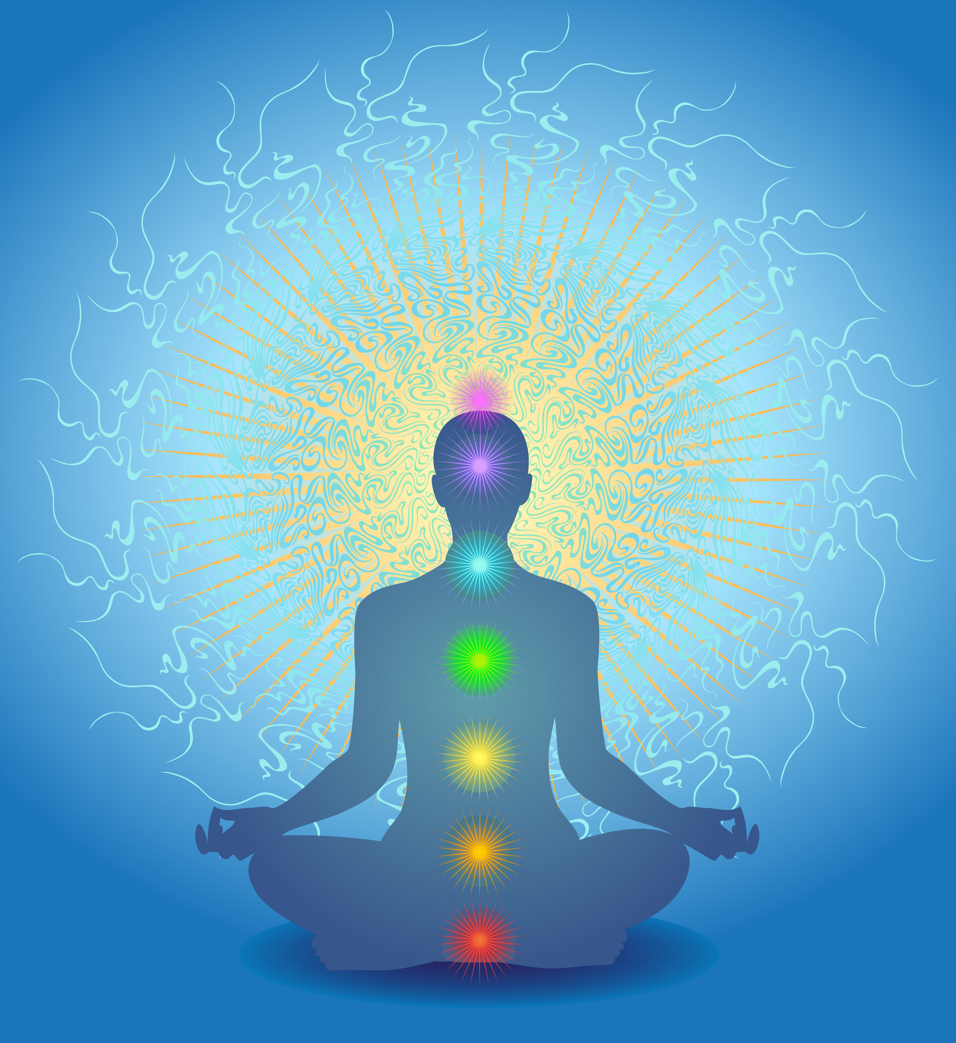 Seated silouette with chakras for guided meditations