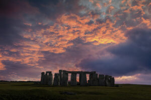 Winter nightfall at Stone Hedge for winter solstice rituals
