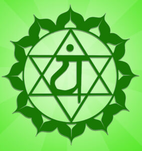 Heart chakra symbol on bright green for heart chakra aromatherapy