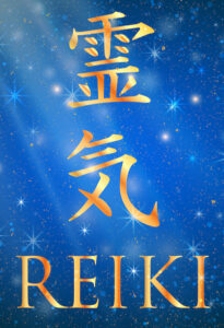 Reiki Kanji on blue for the benefits of Reiki to holistic coaching