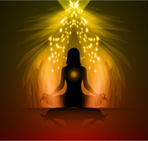 Golden light around woman for Reiki attunement | enhanced Reiki healing power