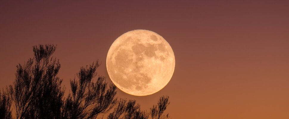 Full moon on orange sky for moon energy | the meaning of moon phases